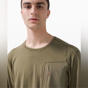 Lululemon Lab Sarala Limi Short Sleeve Military Green Zipper Pocket Tee